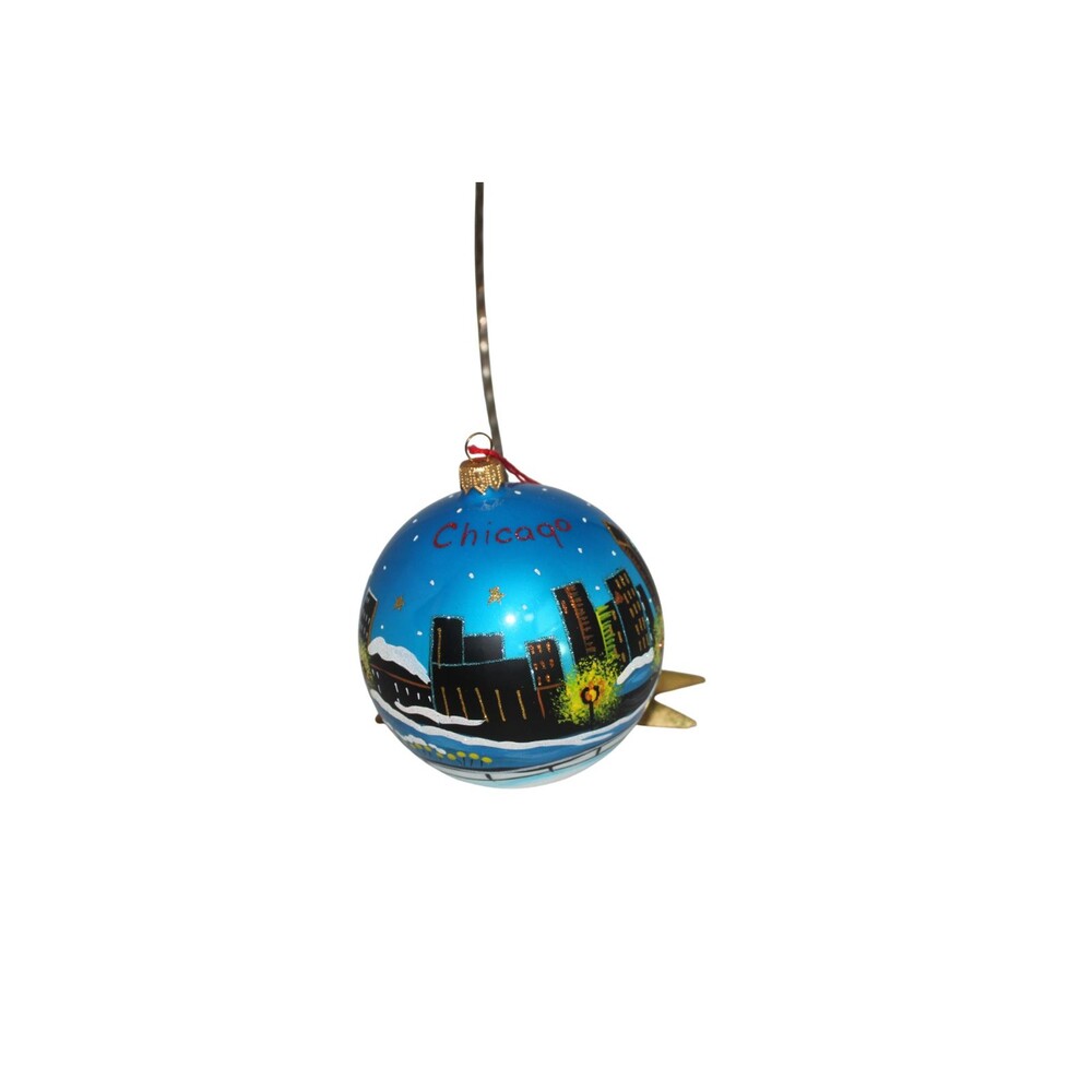Dom Chicago Skyline Lighthouse Blown Glass Christmas Ornament 4.5"